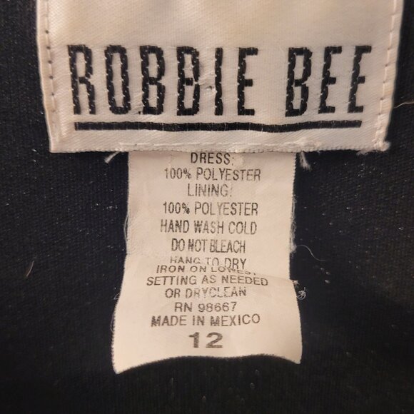 Robbie Bee Black Floral Polka Dot Dress – Size 12, Vintage Style, Cap Sleeves - Picture 3 of 6